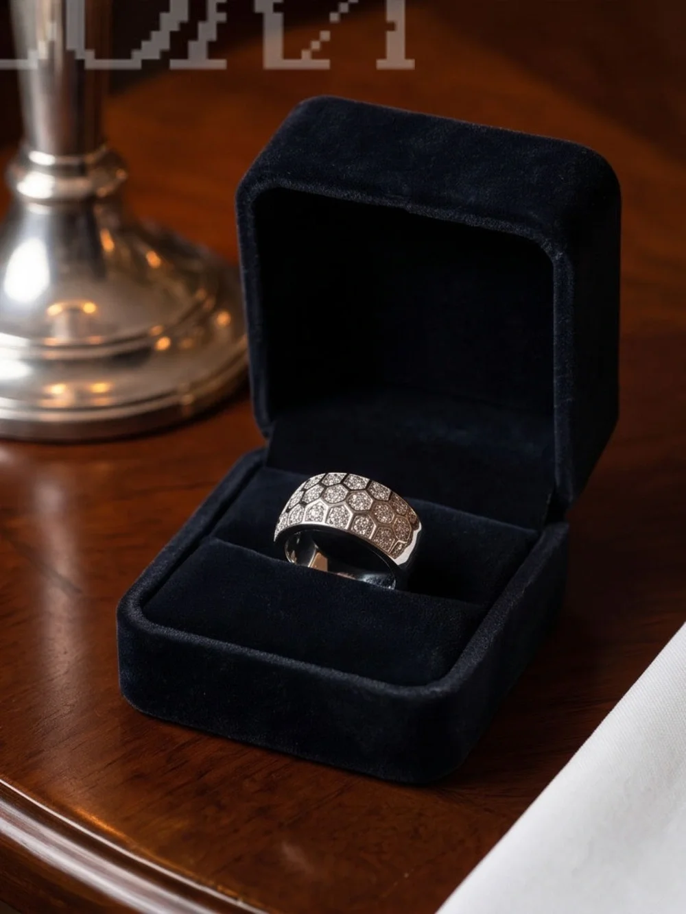 Hexagon Diamond Band Sterling Silver Ring - Silver